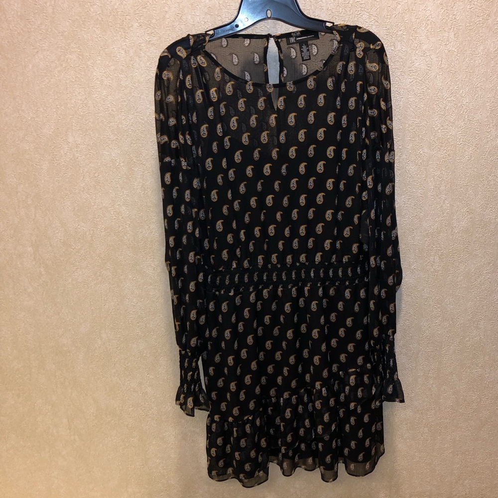 INC Dress Printed Paisley Ruffle Hem Black Size Large, New With Tags